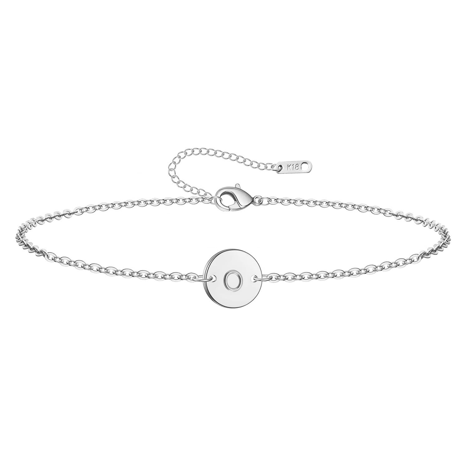 Personalized Initial Bracelet for Women Stainless Steel Letters Bracelet Delicate Coin Dainty Disc Alphabet Charm Bracelet Monogram Name Bracelet (O)