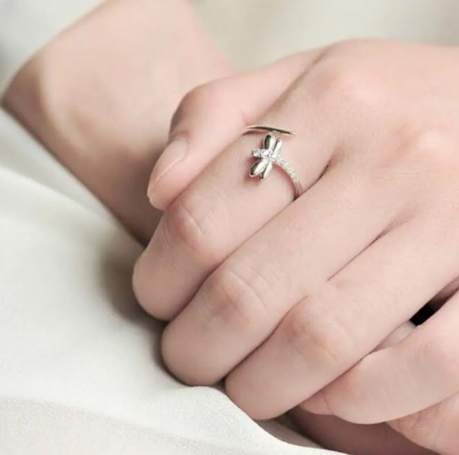 Silver Ring Dragonfly Ring Female Forest Sweet Diamond Ring